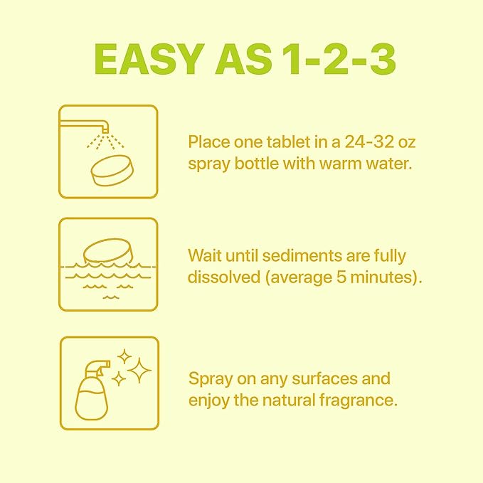 Nune Multi-Purpose Cleaner Refills - All Purpose Cleaning Tablets 6 Pack - 144 fl oz total (24 fl oz each) - Shower, Counter, Floor, Furniture, Bathroom - Non-Toxic and Effective - Lemon Fragrance