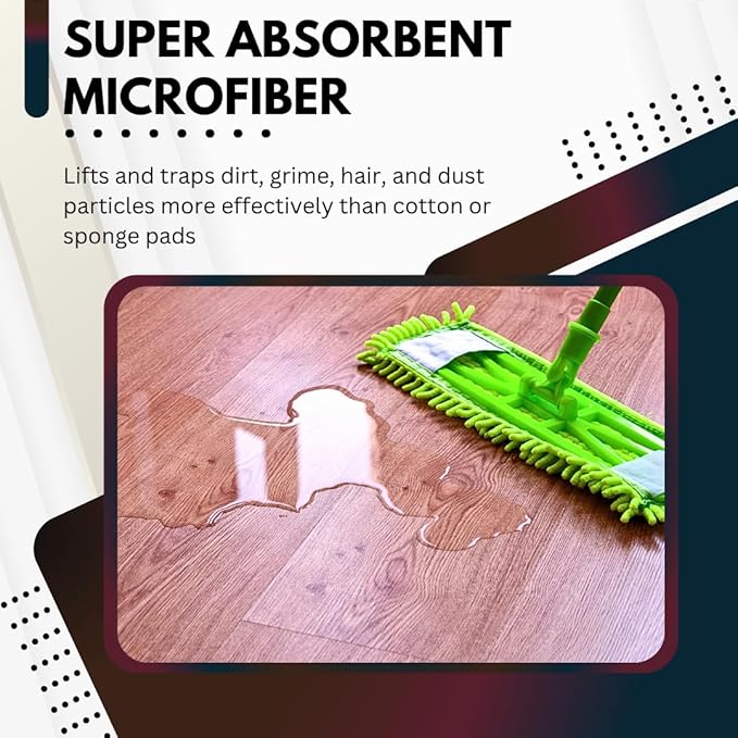 Green Direct Washable Microfiber Mop Head (3 Pack) - Microfiber Replacement Mop Pads 16 x 5.5 Inches for Cleaning of Wet or Dry Floors - Professional Home/Office Cleaning Supplies, Green Color