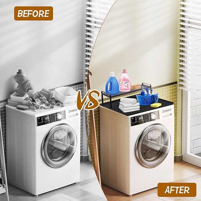 Washer and Dryer Countertop with Retractable Shelf and Silicone Mat, Universal Front Load Washer and Dryer Countertop Set, Washer Dryer Shelf with Mat for Laundry Room (Metal Shelf + Silicone Mat)