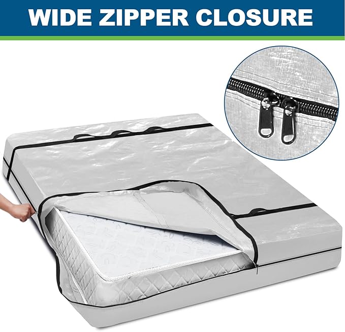 TICONN Mattress Bags for Moving, Heavy Duty King Mattress Cover Storage Bag with Full-Around Handle and Adjustable Buckles (Clear, King)