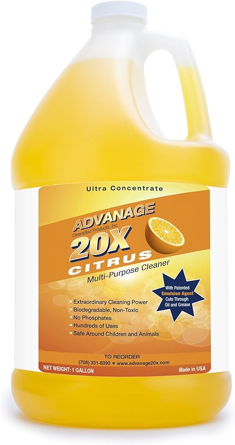 Advanage 20X Cleaner Concentrate Refill 128 oz | All Purpose Multi-Surface Cleaning Concentrate | Replace Every Household Cleaner | Natural and Citrus Scent, Human-Safe Cleaner USA Made