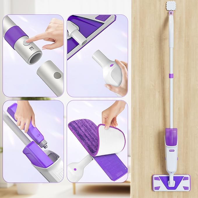 Double Bottle Spray Mop Series - Enspoway Dust Floor Mop with Washable Pads x3 for Wet Dry Home Bathroom Office Commercial for Hardwood Laminate Wood Marble Tiles Ceramic Floor Cleaning