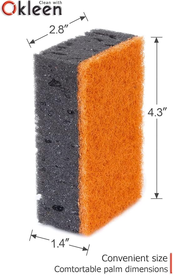 Black & Orange Multi Use Scrub Sponges. Made in Europe. 9 Pack, 4.3x2.8x1.4 inches. Heavy Duty and Non Scratch Fiber. Odorless Durable and Delicate Scrubber. Halloween Edition