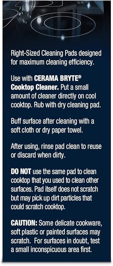Cerama Bryte 10 x 5 Pack Cleaning Pads Cooktop and Stove Top Cleaner for Glass - Ceramic Surfaces, 50 Count