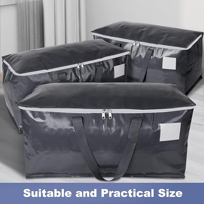 StorageRight Heavy Duty Moving Boxes-Moving Bags with Zipper, Reinforced Handles and Tag Pocket-Collapsible Moving Supplies-Totes for Storage Great for moving, Storage and Travel 93L(Gray-4 Pack)