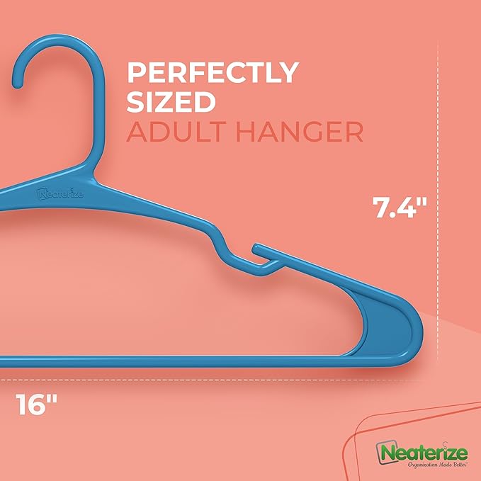 NEATERIZE Clothes Hangers Plastic 20 Pack for Adults - Plastic Hangers, The Perfect Coat Hanger and Space Saving Clothes Hangers for Closet, Percheros Ganchos para Colgar Ropa Hangars - Blue Hangers