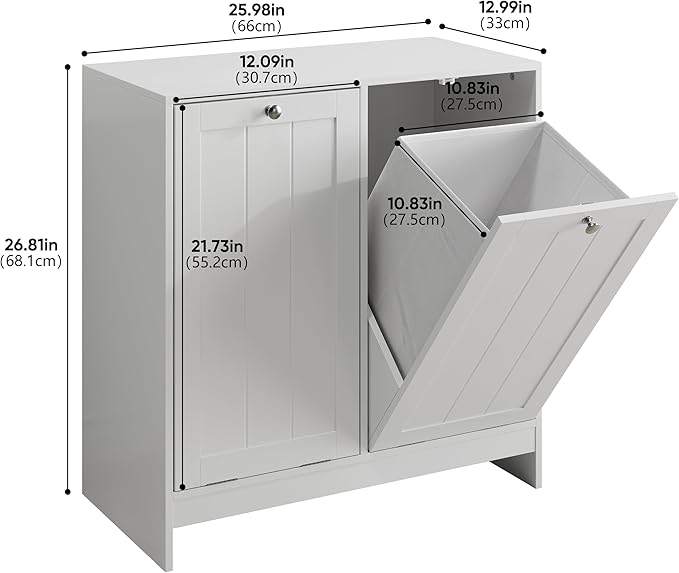 Tilted Laundry Hamper with Removable Baskets Hidden Storage Cabinet Free-Standing Organizer for Bathroom Bedroom White