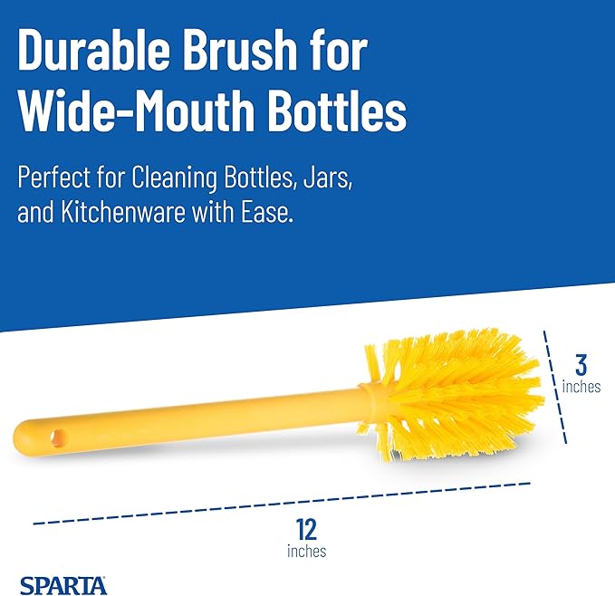 SPARTA Large Water Bottle Brush Ideal for Wide-Mouth Jars, Bottles and Tumblers, Dishwashing Tool with Handle for Home and Commercial Kitchens, Plastic, 12 Inches, Yellow, (Pack of 6)