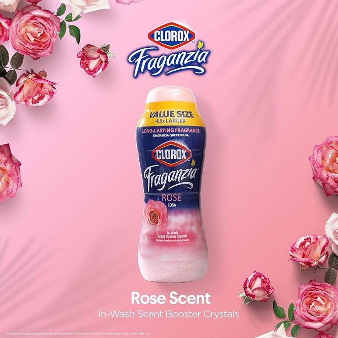 Clorox Fraganzia Laundry Scent Booster Crystals, In-Wash Fragrance Beads for Fresh-Smelling Clothes & Linens, Safe for All Fabrics & Colors, Easy-Pour Bottle, Rose Scent, 70 Oz - 6 Pack