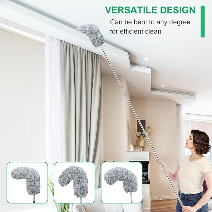 100-inch Extra-Long Dusters, Cleaner Tools with Extension Pole and Bendable and Washable Microfiber Head, Feather Duster for High Ceilings,Ceiling Fan,Furniture