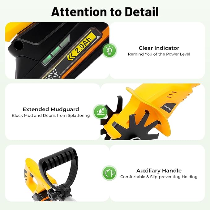 20V Cordless Tiller Cultivator,250RPM Handheld Electric Garden Tilling Tool with Extendable Pole, Mini Portable Rechargeable Battery Powered Tiller Rototillers for Gardening Farm Soil Cultivation