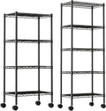 DUMOS 2 Pack 4Tier 5Tier Metal Shelving, Heavy Duty Shelves Wire Shelving Unit with Removable Wheel Casters, Shelves Organizer for Bathroom Garage Living Room Kitchen Pantry Laundry