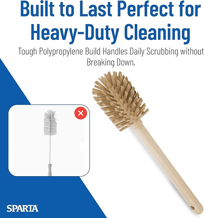 SPARTA Large Water Bottle Brush Ideal for Wide-Mouth Jars, Bottles and Tumblers, Dishwashing Tool with Handle for Home and Commercial Kitchens, Plastic, 12 Inches, Tan, (Pack of 6)