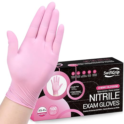 Pink Nitrile Gloves, 3-mil, Industrial Gloves Disposable Latex Free, for Cleaning & Esthetician, Rubber Powder-Free, 100-ct Box (X-Large)