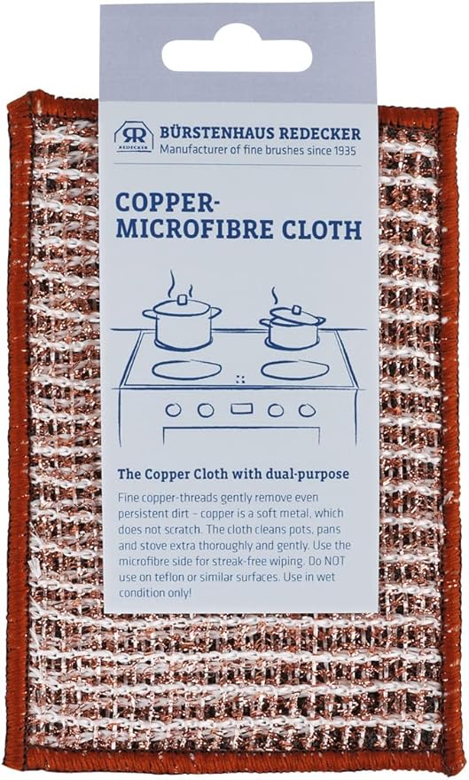 Redecker Copper Cleaning Cloth Dual-Sided Copper & Microfiber Kitchen Scrubber for Pots Pans Stove & Sink 1 Pack 5.7 x 4.1 in Made in Austria