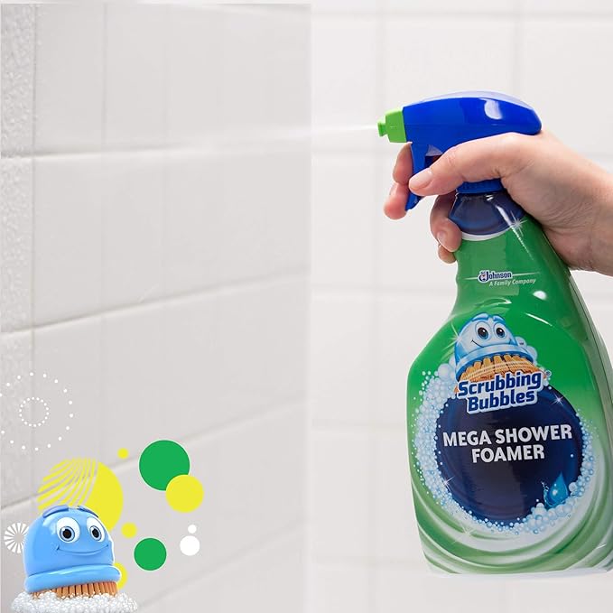 Scrubbing Bubbles Mega Bathroom and Shower Cleaner Spray, Foaming Action Removes Limescale and Soap Scum, Rainshower Scent, 32oz (Pack of 2)