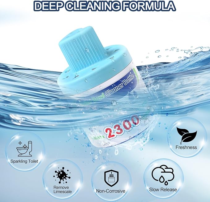 Toilet Bowl Cleaner, Automatic Long-Lasting Blue Toilet Cleaner Bottle, Septic Safe Toilet Bowl Tablets in Bottles, Fresh Bathroom & Deodorize, 6 Pack, 2300 Flushes Each