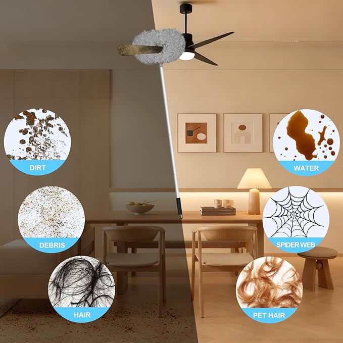 Eunice 7FT Ceiling Fan Duster with Extension Pole, Adjustable and Removable Fan Cleaner Blade for High Ceiling, Window Door Furniture (Blue)