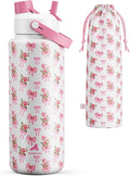 POWCAN 40 oz Insulated Water Bottle with 2-in-1 Straw and Spout Lid, Keep Cold 24H, Leak-Proof, BPA-Free, Double Wall Stainless Steel Water Bottle for Sports, Gym, Travel, Gift, Holiday (Rosy Bouquet)