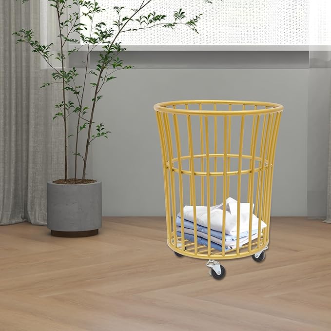 Household Storage Basket, 360° Rolling Movable Laundry Basket,Floor-Standing White Multi-layer Clothes Organizer for Kitchen,living Room and Bathroom (Metal Gold)