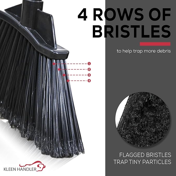 KLEEN HANDLER 48.5" Broom with Dustpan Combo Set with Long Handle for Home, Kitchen, Office, Lobby, Indoor/Outdoor Sweeping & Commercial Use, Black (1 Set)