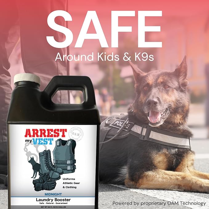 Arrest My Vest Military Grade Laundry Booster Deodorizer For Strong Odor to Get The Sweat Smell Out of Clothes, Uniforms, Police Gear, and All Fabrics - Midnight Scent- 1 64oz Bottle Laundry Supplies