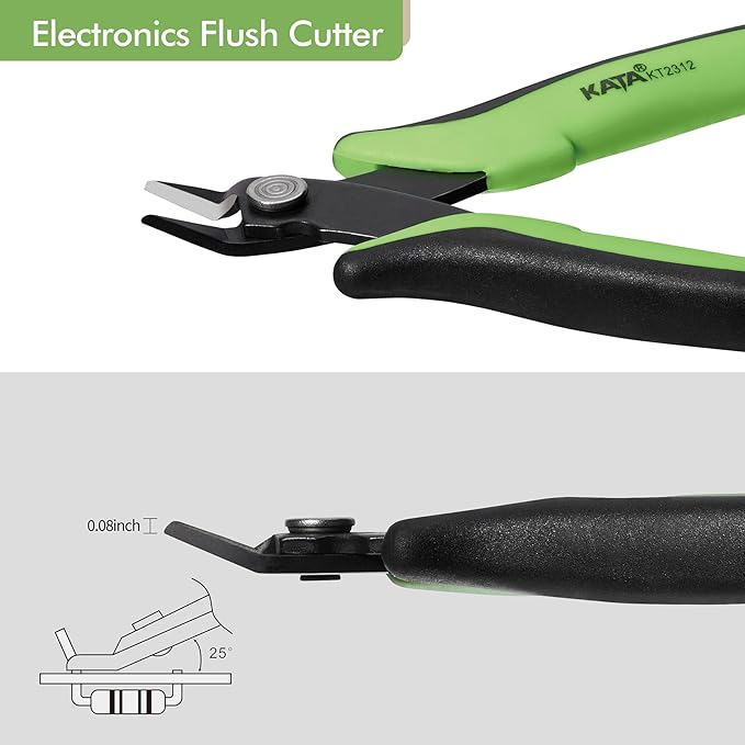 KATA Micro Flush Cutters, 5-inch Precision Wire Cutter, Anti-Slip Side Cutting Pliers for Electronics, Zip Ties, Copper Wire