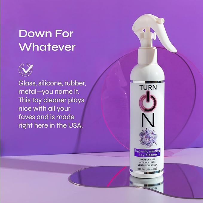 Turn On Hygienic Misting Toy Cleaner, 8 Ounce All Purpose Alcohol Free Gentle Cleansing Spray, No Harsh Chemicals Safe for All Toys and Surfaces, Paraben Free & Sulfate Free