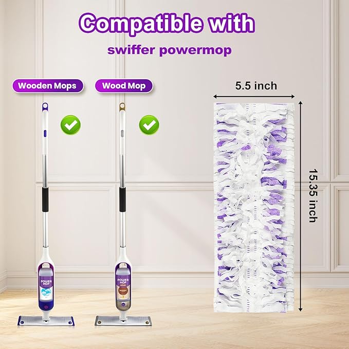 20 Count Disposable Power mop Pads Compatible with Swiffer Power mop Refills and Wood PowerMop, Multi-Surface swiffer Wet Pads Refills Replacement Use for Floor Cleaning