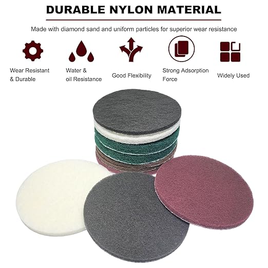 10 Pack 6 Inch Hoop and Loop Multipurpose Scrubber Scouring Pads -120 240 400 800 2000 Grits, Flocking Scuff Pads, Conditioning Discs Polishing Pads for Furniture Automotive Cleaning