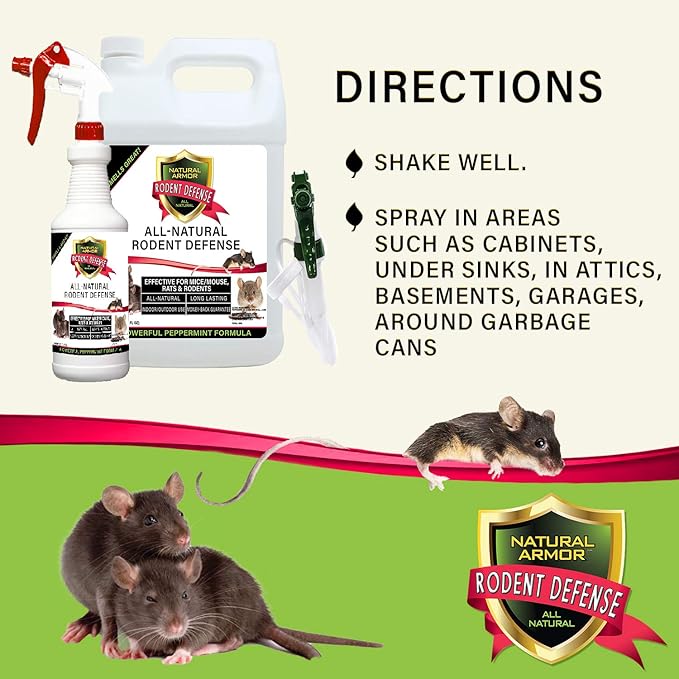 Peppermint Repellent for Mice/Mouse, Rats & Rodents. Natural Spray for Indoor & Outdoor Use. Natural Armor Rodent Shield. 320 Fl Oz (2.5 Gallons)