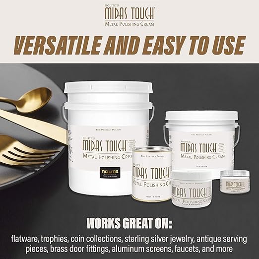 Rolite Midas Touch Metal Polishing Cream, 1 lb, 2 Pack, Cleaner and Polishing Rouge for Silver, Gold, Brass, Copper, Chrome, Restores Luster to Metal Surfaces, Polishing