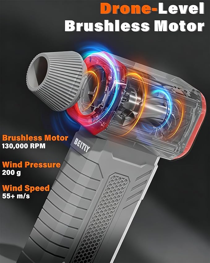Compressed Air Duster, 130K RPM Powerful Cordless Electric Mini Blower with Display, 10-Gear Adjustable Jet Fan with Fast Charging, Rechargeable Dust Blower for Home, Outdoor and Car (Gray, Blow)
