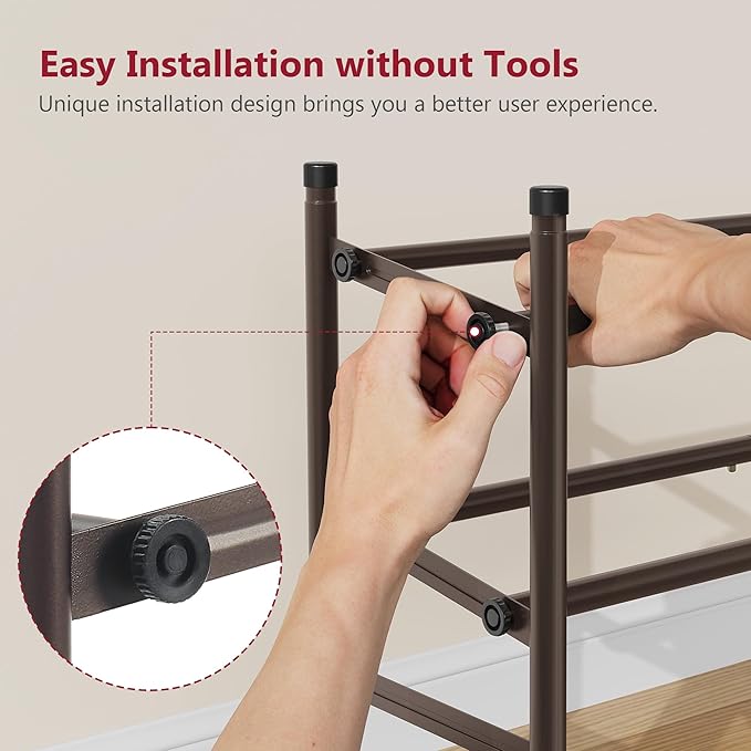 Tajsoon 2 Tier Expandable Shoe Rack for Closet, 28“-41“Adjustable & Stackable Shoe Shelf Storage, Metal Shoe Rack Organizer for Front Door Entrance, Closet, Garage, Entryway, Bronze