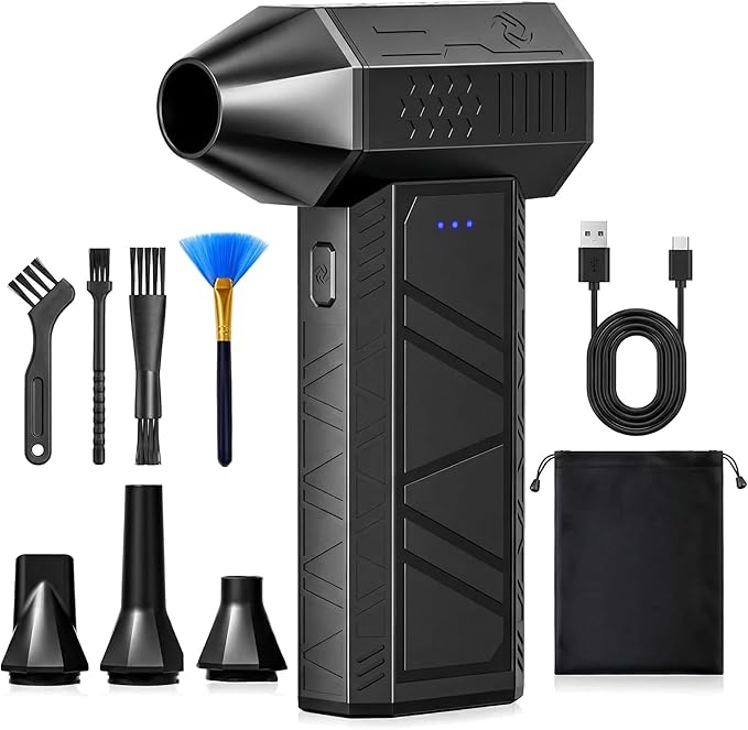 Rechargeable Air Duster - Electric Cordless Blower for PC & Keyboard Cleaner, 110K RPM Handheld Compressed Air Can Replacer for Electronics, Car (Portable & Lightweight)