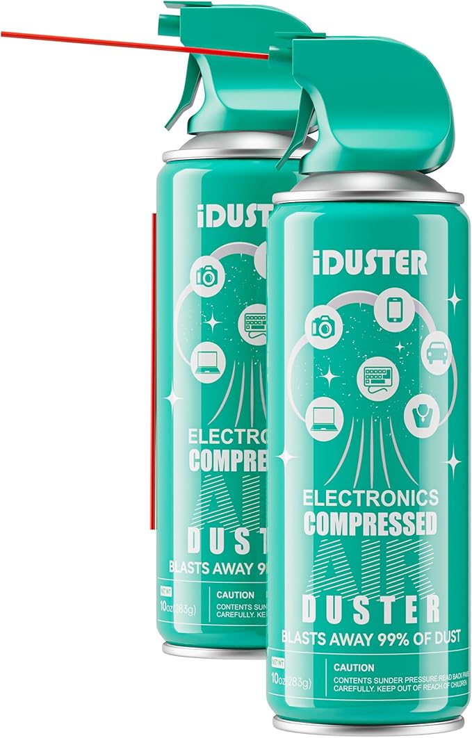 iDuster Compressed Canned Air Duster - 2 PCS Disposable Compressed Air Duster Can Cleaning for Computer,Keyboard, Jewelry, Car and Cellphone, 10oz