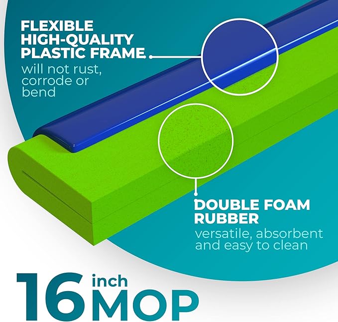 HeloMorSqueegee Broom Scrubbing Brush with Telescopic Long Handle for Garage, Patio, Deck, Tile and Shower (16 Inch (3 Pack))