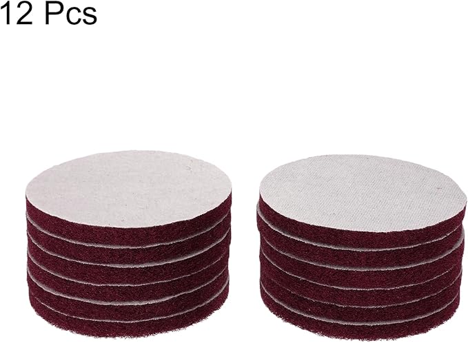 HARFINGTON 12pcs Scrubber Scouring Pads 400 Grits 5 Inch Drill Power Brush Hoop and Loop Surface Conditioning Disc Drill Scuffing Disc Scrub Pads for Home Kitchen Cleaning, Red