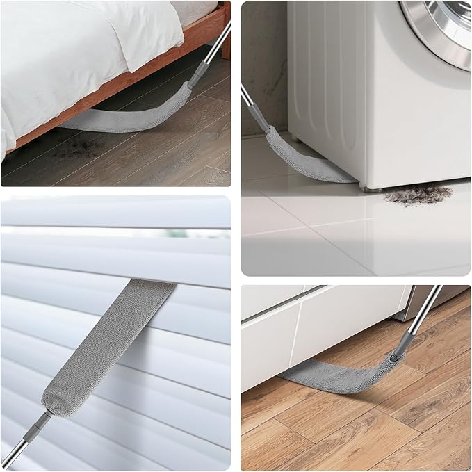 SetSail Dusters for Cleaning Retractable Gap Duster with Extension Pole Long Handle Cleaning Tools Flat Dust Cleaner with 2 Microfiber Dusting Cloths for Under Appliances Furniture Fridge