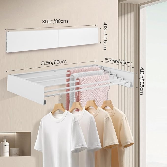Wall Mounted Laundry Drying Rack Foldable Drying Rack Clothing Space Saving Design Adjustable and Retractable Towel Holder Ideal for Small Spaces Perfect for Drying Clothes Towels and More