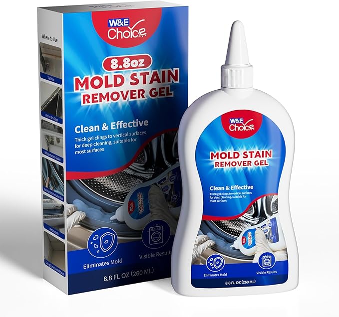 W&E Choice Stain Remover Gel Cleaner for Shower, Bathroom Tile Grout and Caulk - Heavy Duty Cleaner for Front Load Washing Machine Rubber Seal - No Scrubbing Gel Formula, 8.8 Fl Oz