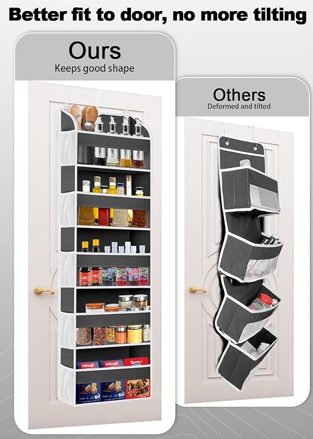 TAHAVICE 1 Pack Over The Door Organizer Storage, Hanging Organizer Closet with 5 Large Pockets 10 Mesh Pockets, 44 lbs Weight Capacity, Behind Door Storage for Nursery Bedroom Bathroom (Dark Grey)