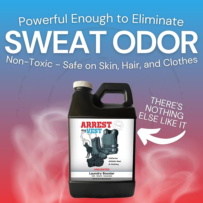 Arrest My Vest Military Grade Laundry Booster Deodorizer For Strong Odor to Get The Sweat Smell Out of Clothes, Uniforms, Police Gear, and All Fabrics - Midnight Scent- 1 64oz Bottle Laundry Supplies