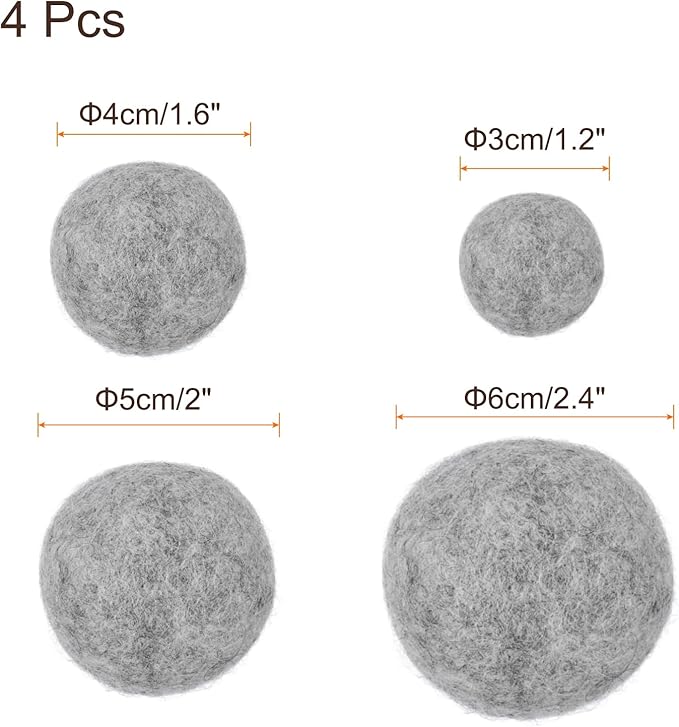 uxcell 4 Pcs Wool Dryer Balls, 1.6 Inches Wool Laundry Dryer Balls for Reducing Clothing Static and Wrinkles, Light Grey