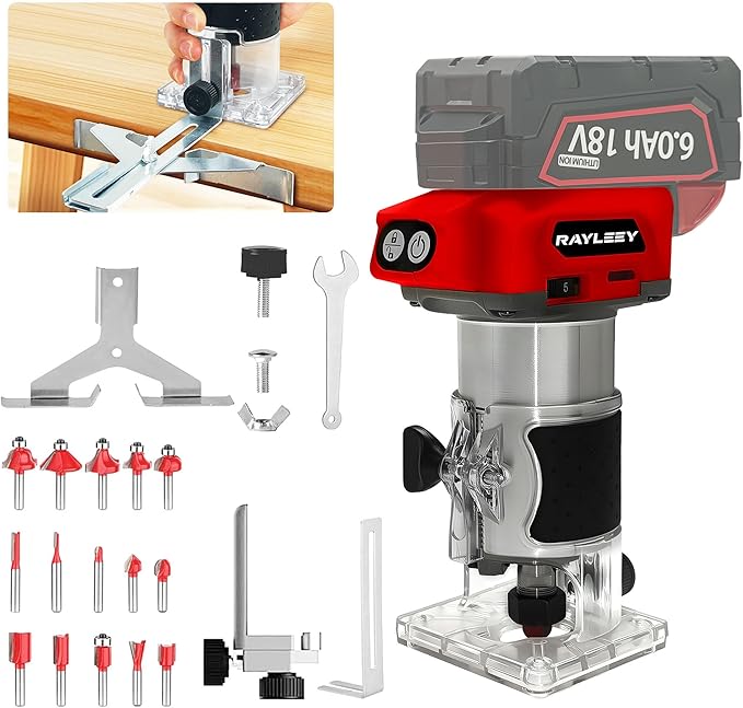 Cordless Wood Router Trimmer Compatible With MILWAUKEE 18V Battery, 800W 30000 RPM Brushless Motor Hand Palm Router with 15pcs 1/4"Shank Router Bits for Woodworking,Slotting(NO Battery)