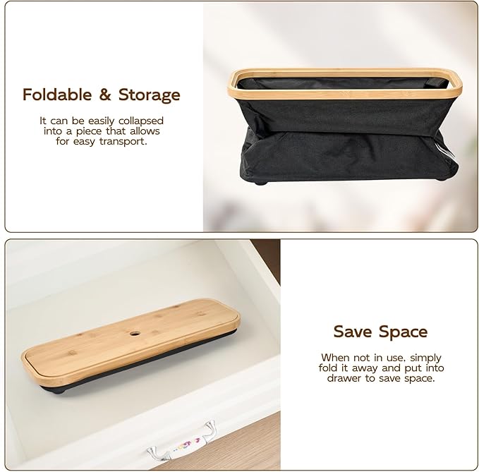 Toilet Paper Storage Basket with Bamboo Lid, Toilet Paper Holder with Storage, Free Standing Bathroom Storage Organizers with Non-Slip Bottom, Black 1 Pack