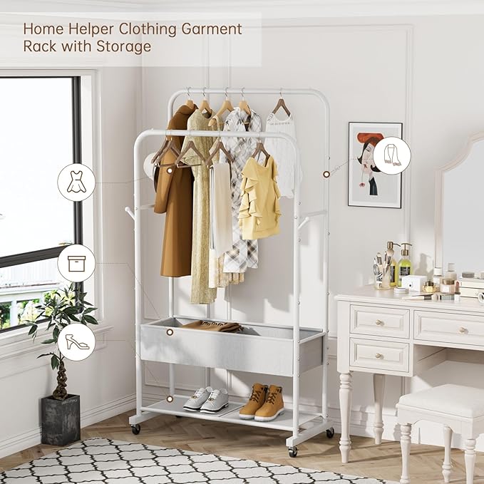 Golpart Clothes Garment Coat Rack Drying Clothing Racks Metal Freestanding for Hanging Clothes Portable Closet for Laundry Bedroom White