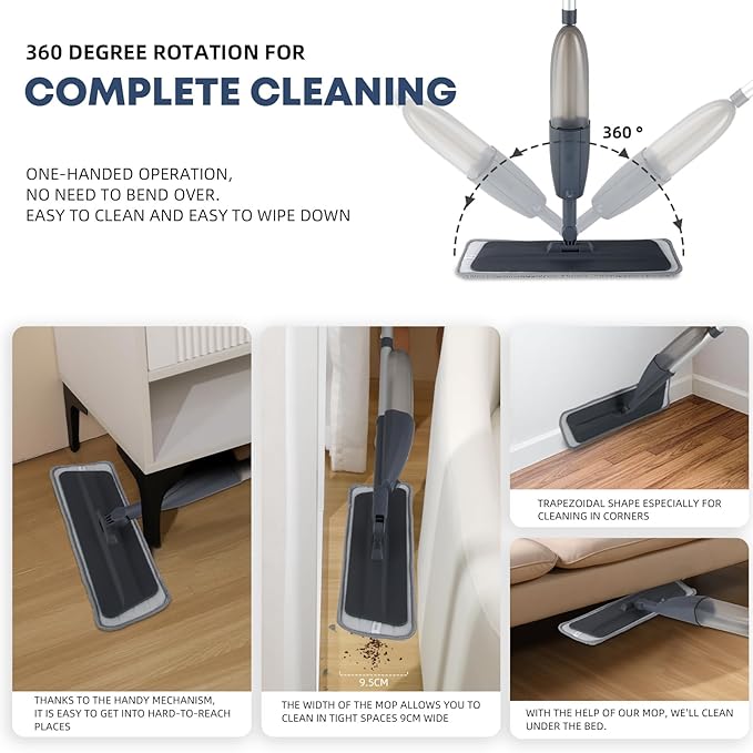 Spray Mop for Floor Cleaning with 360° Rotation - Multi-Surface Floor Cleaner for Wet/Dry Mopping Lightweight Handle for Kitchen Bathroom Hardwood&Tile Floors