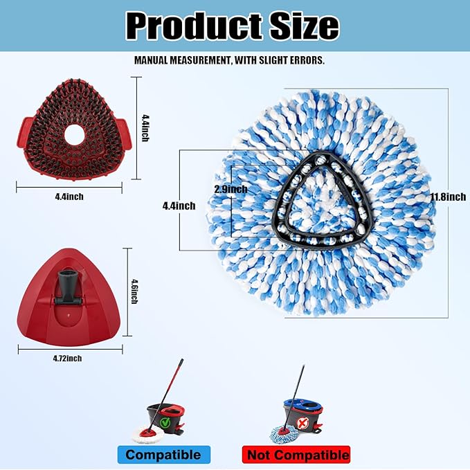 6PCS Spin Mop Replacement Heads,with Only Fit for RinseClean 2-Tank System,Machine Washable & Easy to Replace.Including 4 Spin mop Replacement Heads, 2 Brush Head