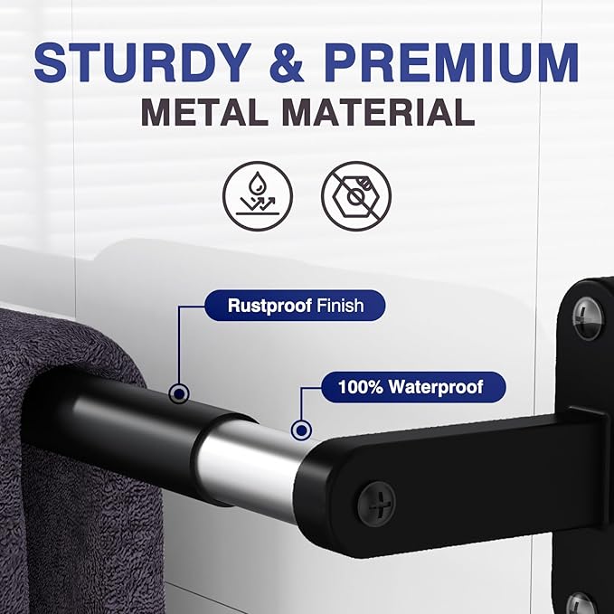 Powools Matte Black Towel Rack for Bathroom - 24" Rustproof Towel Holder, Sturdy Towel Bar Wall Mounted, Space-Saving Towel Hanger, Bathroom Accessories, Home Decor, Apparment Essentials